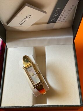 Gucci Gold-Tone Bracelet Watch with Mother-of-Pearl Dial